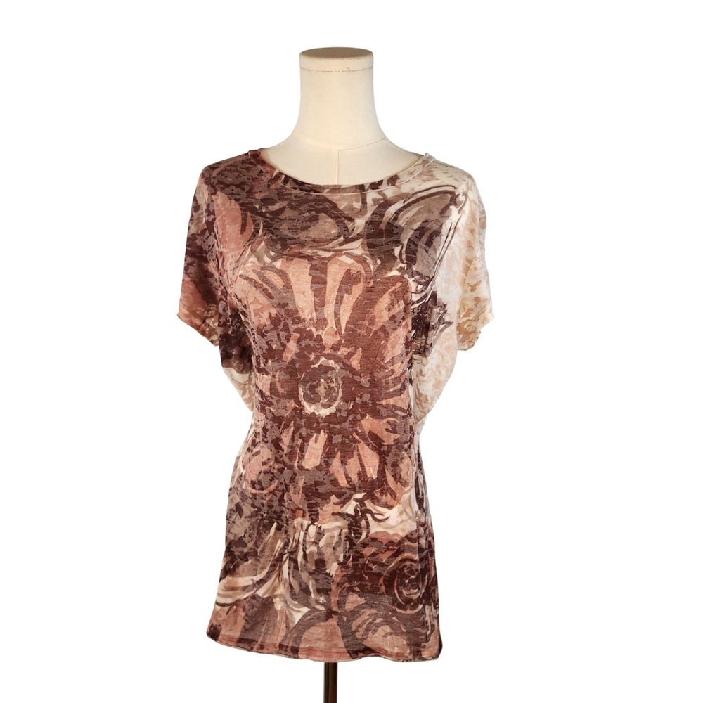 Life is Good Womens TG XL EG Y2K Sheer Floral Print Tunic Top Tee Shirt